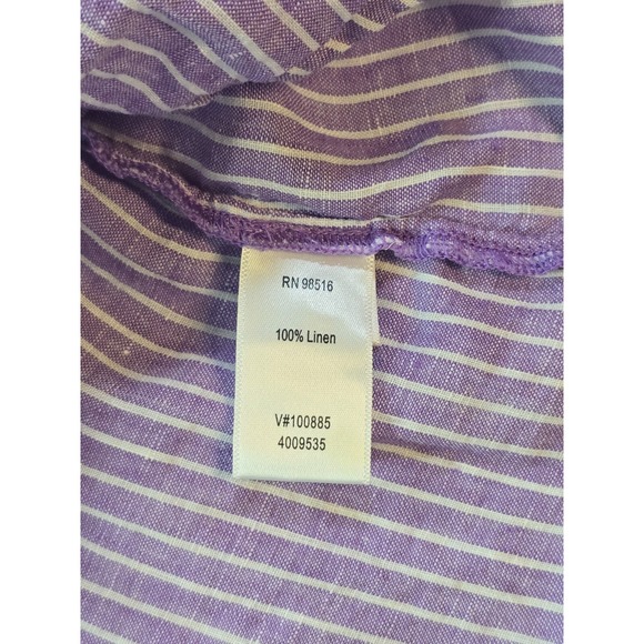 Coldwater Creek Womens Linen Shirt Large Purple Striped 3/4 Sleeve Blouse Summer - Picture 5 of 6